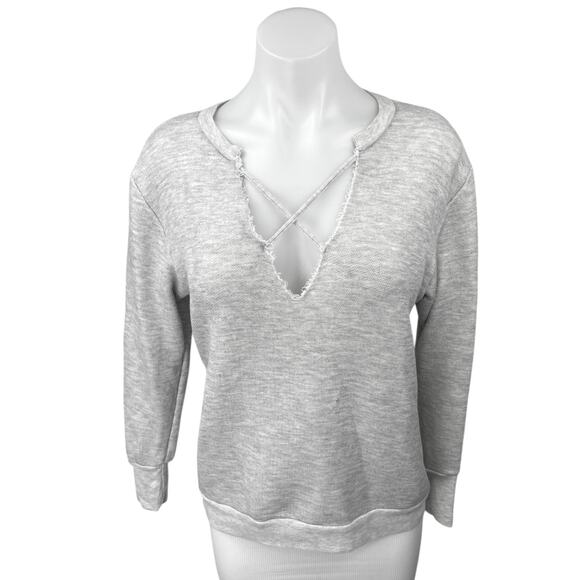 Revolve LNA Women's Gray Heather Criss Cross Pullover Sweater Sweatshirt Top S - Picture 1 of 5